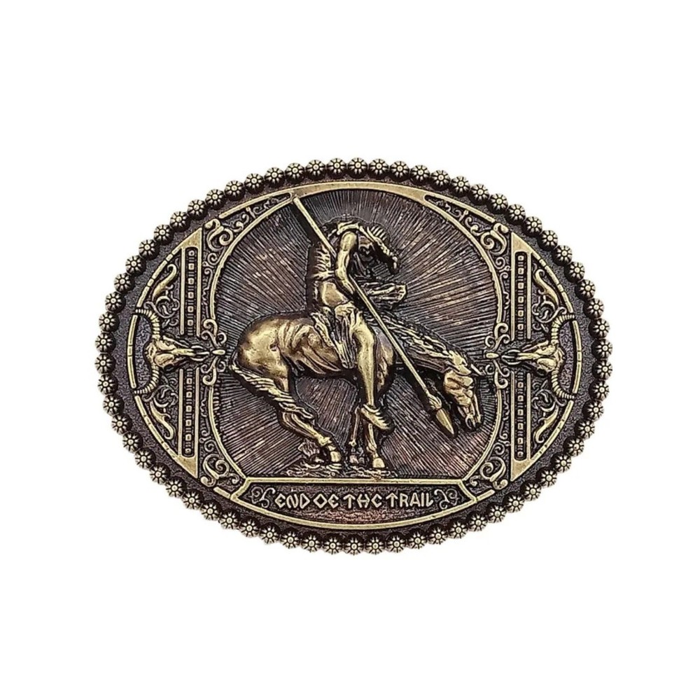 End of the Trail Belt Buckle Western Native American Horse Brass Bronze Oval NWT