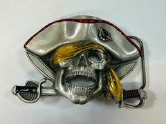 Jolly Roger Pirate Skull Crossed Swords Solid Pewter Great American Belt Buckle