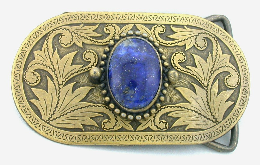 Gold Color Southwest Oval 30×22 Oval Lapis Cabochon Cab Gem Belt Buckle EPBB141