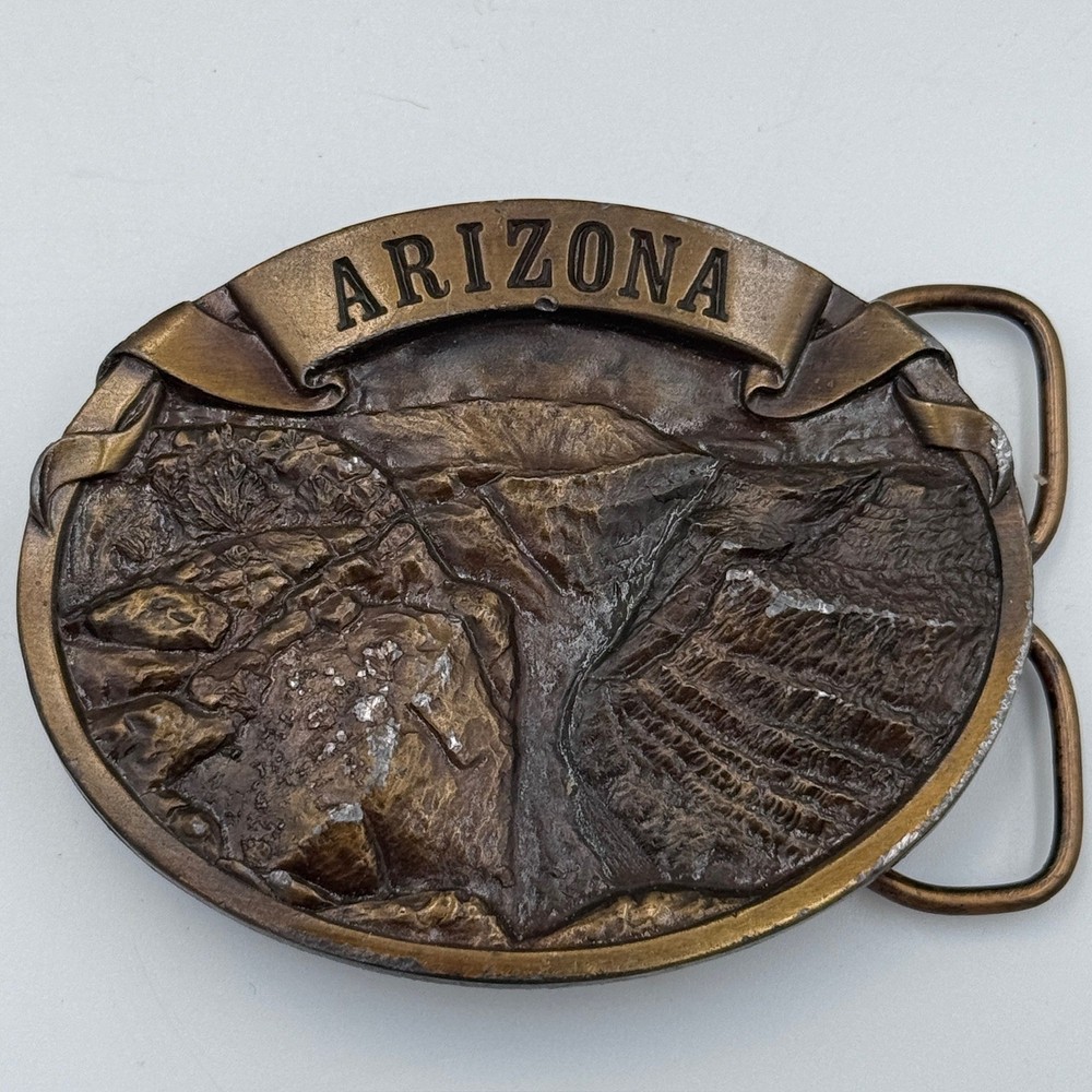 Vintage Arizona Grand Canyon Belt Buckle 3D Relief Western Brass Tone Oval