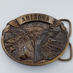 Vintage Arizona Grand Canyon Belt Buckle 3D Relief Western Brass Tone Oval