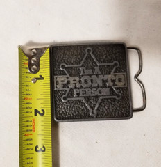 I&rsquo;m A Pronto Person Texas Star Cast Iron Belt Buckle Phillips Drill 1981 ITT