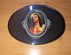 SILVER TONE MADE IS USA JESUS BELT BUCKLE 4&Prime; X 2.75&Prime;