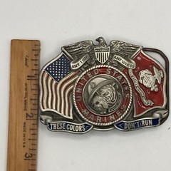 United States Marines Belt Buckle Pewter Enamel Great American Buckle Co 1990s