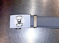 Golf Belt Leather w/Ratchet Buckle Removable Ball Marker Skull Reaper Light Gray