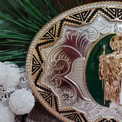 Saint jude San Judas Western belt Buckle Rose Tone And Silver Oval