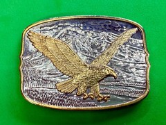 Flying Eagle Spreading Wings over the Mountain Scene Vintage Belt Buckle