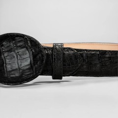 Men’s Caiman Original Exotic Leather Cowboy Belt 1.5&Prime; Oval Buckle – Black