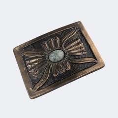 Vintage Native American Brass Tone Concho Belt Buckle w/ Tree Agate Cabochon