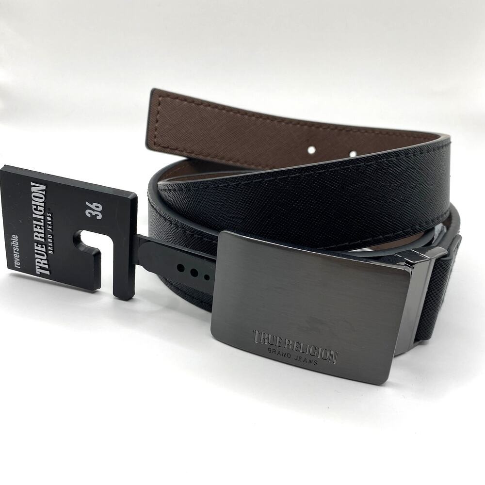 True Religion Reversible Buckle Belt Men Size 36 Black Brown Classic Preppy NWT