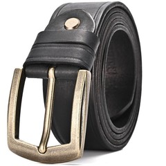 Rollslatte Black Men Leather Belt 38 (Fit Waist 32&Prime;-40&Prime;), Black-brass Buckle
