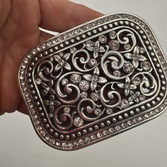 Shiny Metal Fashion Belt Buckle Business Card Holder & Agate Necklace.