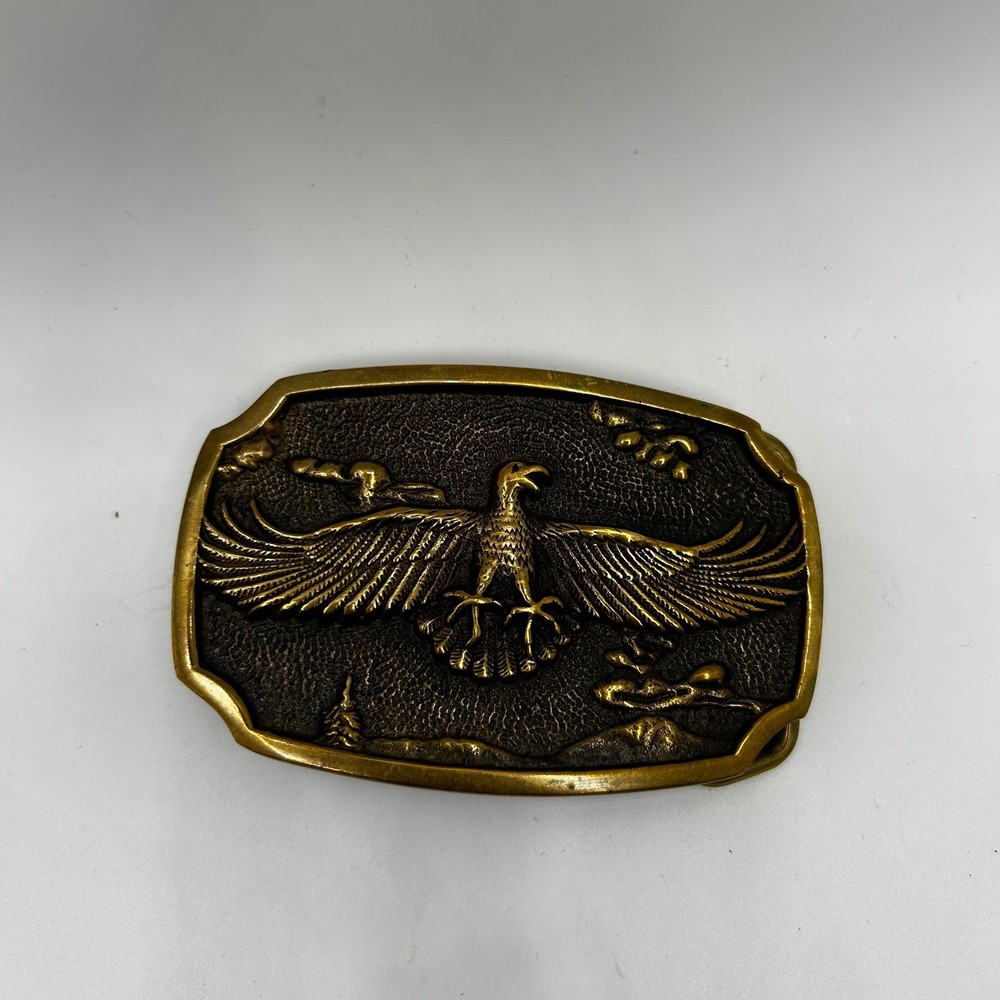BTS Vintage Solid Brass Eagle Belt Buckle Made in USA Western Americana Relief