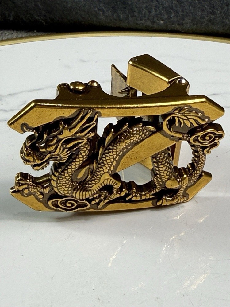 Vintage Style Dragon Belt Buckle Bronze Tone Asian Mythical Western 1.25&Prime; Strap