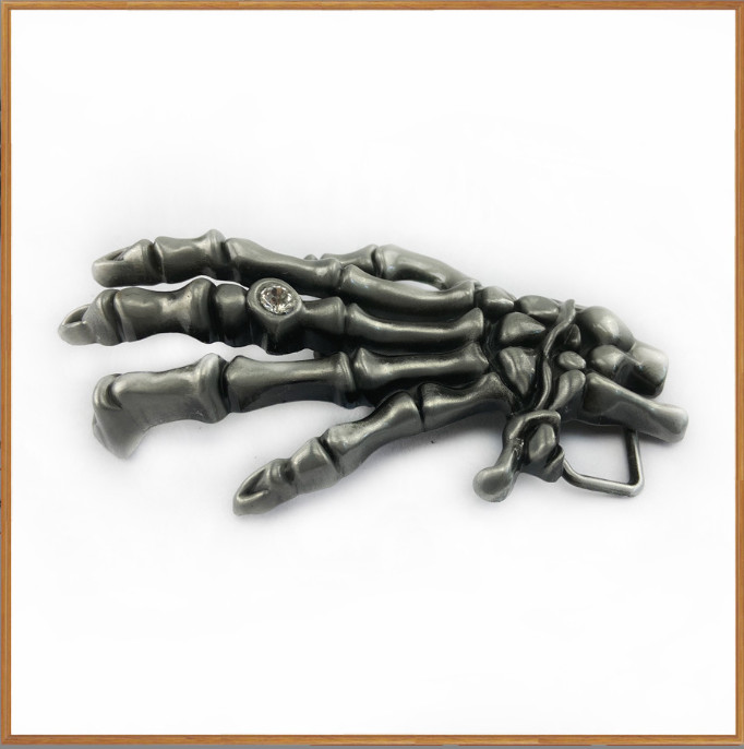 Skeleton Hand Belt Buckle with Crystal Ring Gothic Punk Biker Metal Buckle