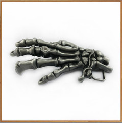 Skeleton Hand Belt Buckle with Crystal Ring Gothic Punk Biker Metal Buckle