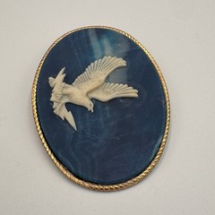 Incolay Stone Eagle Belt Buckle Blue White Marbled Handcrafted USA Vintage Oval