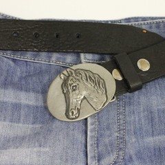 Horse Head Belt Buckle With Detailed Design In Antique Silver Finish