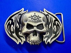 Skull with Flames Cutout Silver & Black Color Silver Moon Creations Belt Buckle