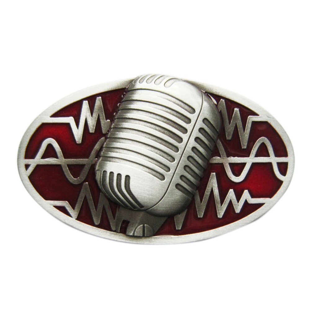 Musician Microphone Music Red Enamel Metal Belt Buckle
