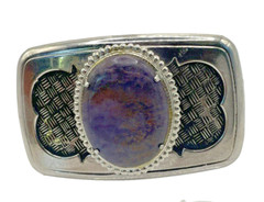 Metal Belt Buckle Silver Colored 3 1/4&Prime;Wx 2 1/4&Prime;H with Oval Hematite Cabochon