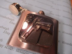 Vintage ~ Belt Buckle Flask with Gun/Pistol Design ~