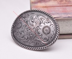 Big 51MM Vintage Silver Cowboy Floral Carved Western Belt Buckle Fit 2 » Strap