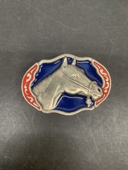 Western Horse Blue Ted Silver Metal Belt Buckle