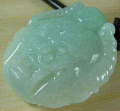 Certified Icy Green Natural Grade A Jade Jadeite Dragon Man Buckle Belt A-078-3