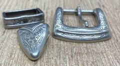 Silver tone Western Floral Scrolls Engraved Belt Buckle Three Piece Set Unisex