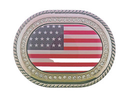 US Flag Belt Buckle American Men Women Happy 4th Gift Western Silver Rodeo Style
