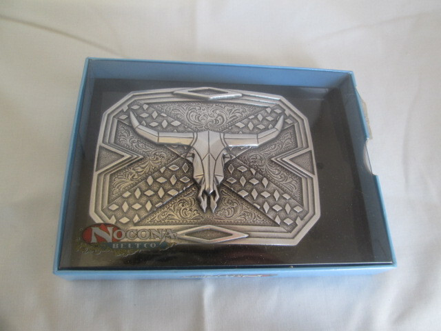 Nocona Western Belt Buckle Longhorn Steer Head Skull Silver Tone New in Box