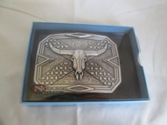 Nocona Western Belt Buckle Longhorn Steer Head Skull Silver Tone New in Box