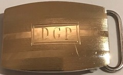 B.A.BALLOU & CO. STERLING/14K FRONT MONOGRAMMED “DGP” BUCKLE-1 3/4”X1 1/4”