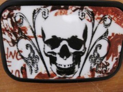 Belt Buckle Black Metal Dia De Los Muertos DAY OF THE DEAD Skull in Black Red a