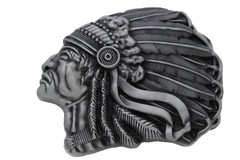 Men Antique Dark Silver Metal Buckle Native American Indian Face Western Fashion
