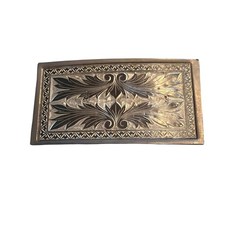 Vintage Engraved Western Belt Buckle Floral Scroll Cowboy Unmarked Non Snap
