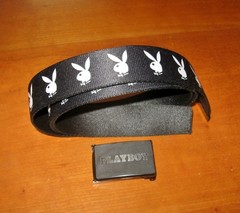 Playboy Bunny Belt w Buckle Bottle Opener Playboy Cloth Adjust Revisible Belt