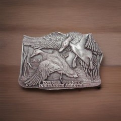 Vintage 1977 Bergamot Pewter Belt Buckle Geese Ducks Towner N Dakota Made In USA