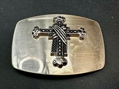 Gothic Medieval Style Ornate Cross Raised On Silver Color Belt Buckle