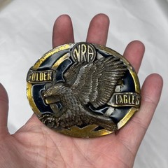 NRA Golden Eagles VTG Belt Buckle Brass USA Made Hunter National Rifle Assn