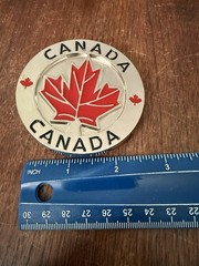 Vintage Canadian Flag Round Belt Buckle Maple Leaf Chrome Red Black Canada Day