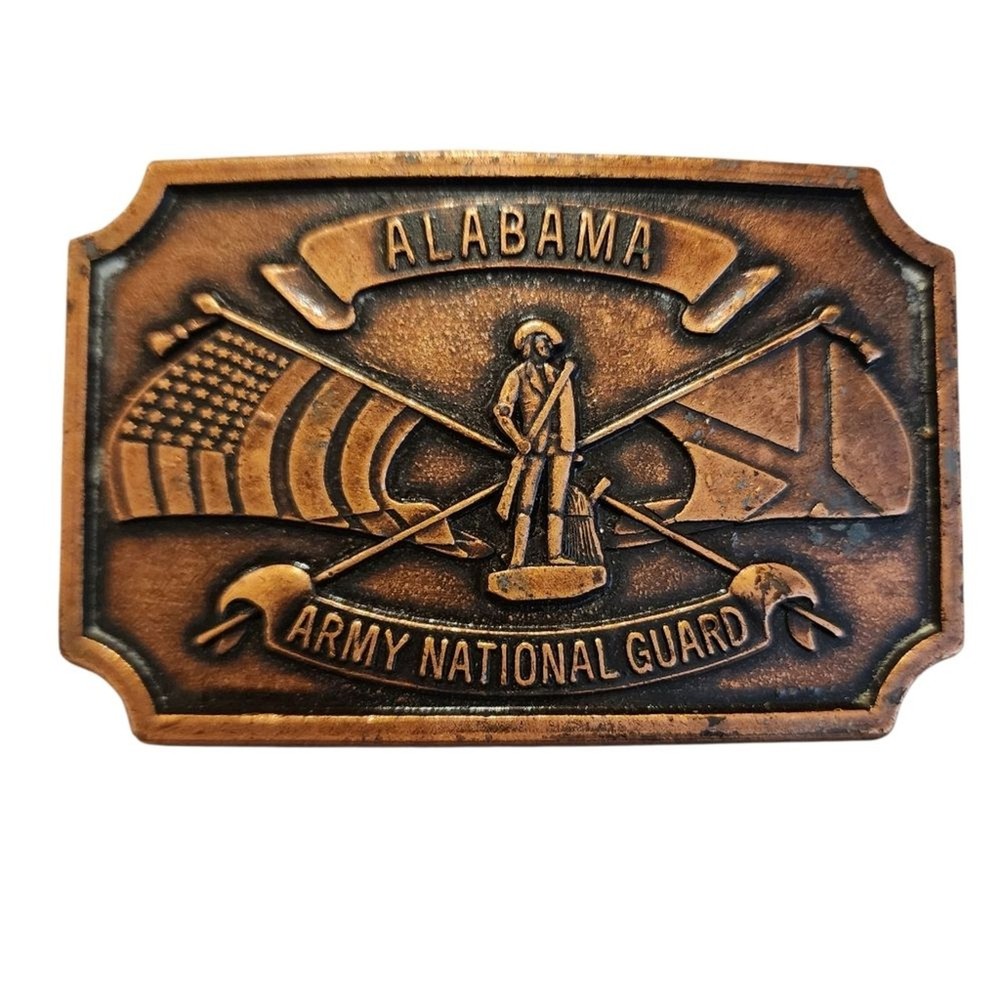 Alabama Army National Guard Belt Buckle Copper Base Metal Loop 2 x 3 1/8 in Vtg