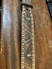Handmade Patriotic Western Belt 30-Eagles-Brn/White-Lace-Stitches-Buckle-Leather