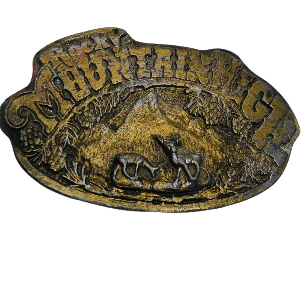 Brass Belt Buckle 1975 Adezy Denver « Rocky Mountain High » Cowgirl Western Boho