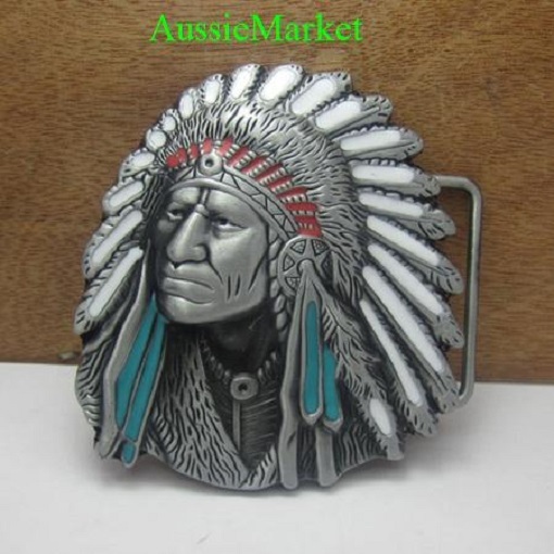 1 x mens ladies belt buckle metal alloy american usa u.s. indian feathers new