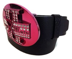 BOYZ 11 MEN BY WASHED UP HOLLYWOOD FUCHSIA WITH CRYSTALS 1½” OVAL BELT BUCKLE