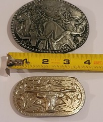 2 ~Raised Steer Head & Zee Series Western Cattle Drive Vintage ADM Belt Buckles