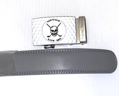 Golf Belt Leather w/Ratchet Buckle Removable Ball Marker Skull Reaper Light Gray