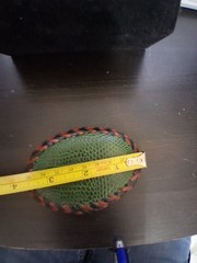 Vintage Tooled Leather Snake Or Lizard Skin Belt Buckle Handmade Green 4&Prime; X 3&Prime;